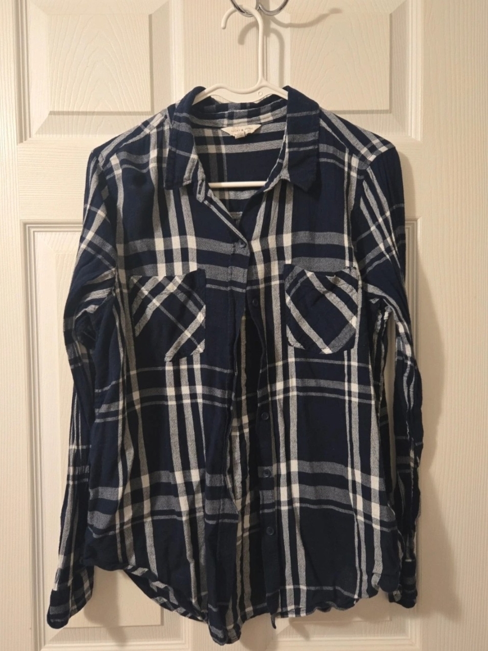 Lucky Brand Navy and White Plaid Button-Down Shirt
